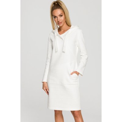 M695 Hooded knit dress with an asymmetrical pocket ecru – Zbozi.Blesk.cz