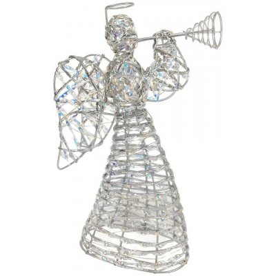 Stříbrný kovový anděl s trubkou a LED osvětlením - 22*8*30 cm / 3*AA - Clayre & Eef – Hledejceny.cz