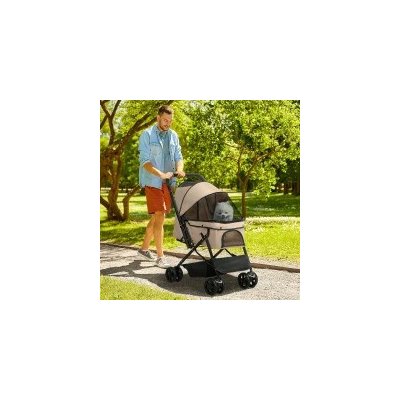 PawHut kočárek pro psy kočárek pro malé psy a kočky kočárek pro kočky Oxford světle hnědý 76,5 x 52 x 95 cm – Hledejceny.cz