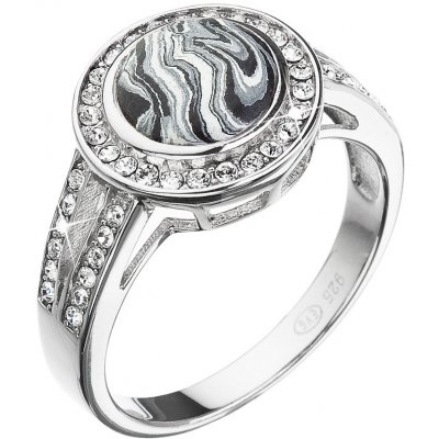 Evolution Group CZ Stříbrný prsten kulatý černobílý mramor se Swarovski krystaly 75017.1