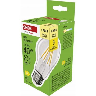 Emos LED žárovka Filament A60 E27 3,4 W 40 W 470 lm teplá bílá – Zboží Živě