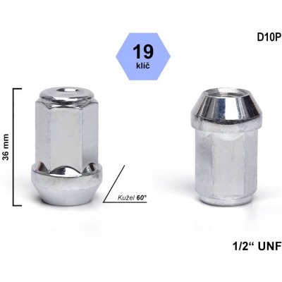 Kolová matice 1/2" 20 UNF, kužel zavřená, klíč 19 mm, D10P, výška 36 mm | Zboží Auto