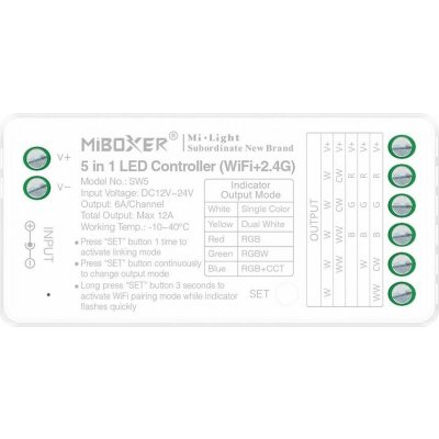 Mi-Light WIFI LED přijímač 2,4Ghz, 12-24VDC, 12A, SW5 – Hledejceny.cz