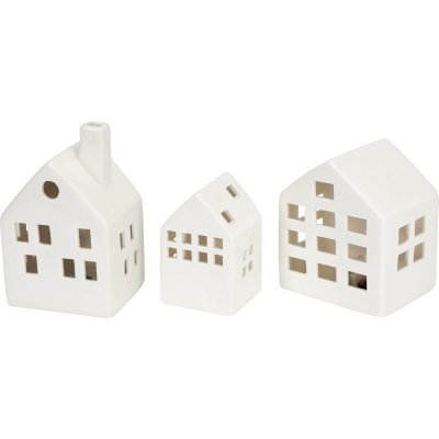 HOMESTYLING Dekorace keramické svítící domky sada 3 ks KO-DD1000520 – Zboží Mobilmania