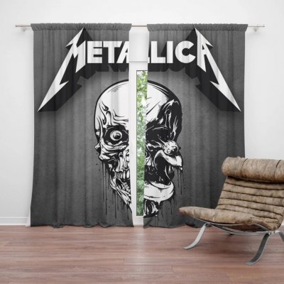 Sablio Závěs METALLICA Lebka Šedá: 2ks 140x250cm – Hledejceny.cz