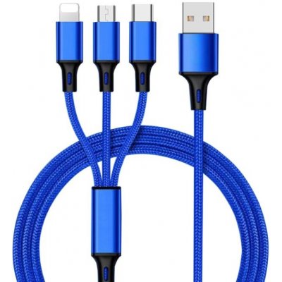 W-star k3v1Bl3 USB 3v1, USBC, micro USB, lightning, 2,4A, 1,2m, modrý
