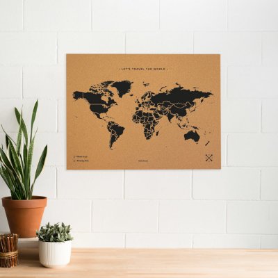 ALUM Korková nástěnná mapa světa- přírodní, černá L