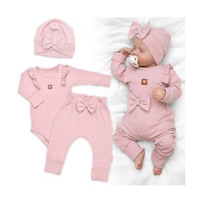 Žebrovaná rostoucí souprava 3D, Baby Girl pudrově růžová – Zboží Dáma