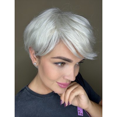 Šedá krátká paruka z pravých a umělých vlasů – Zboží Dáma