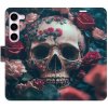 Pouzdro a kryt na mobilní telefon Pouzdro iSaprio Flip s kapsičkami na karty - Skull in Roses 02 Samsung Galaxy S23