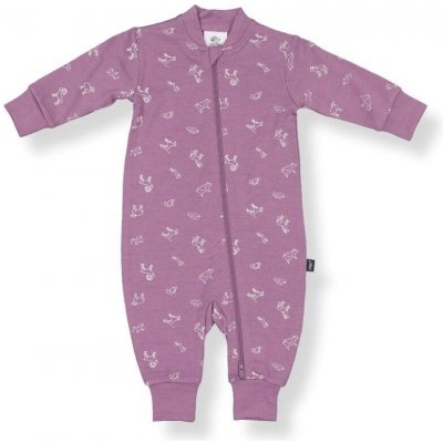 Little Flock of Horrors Dětský merino overal Mauve Animal – Zboží Dáma