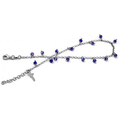 Šperky Nina Stříbrný řetízek na nohu křížek + modré kamínky 311 – Hledejceny.cz