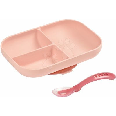 Jídelní souprava Silicone Pink Beaba ze silikonu miska a lžička růžová od 4 měsíců 2 dílná – Hledejceny.cz