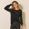 Dámská Trička Blancheporte Jednobarevné tričko s macramé aplikací černá
