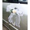 Svatební autodekorace Mašlička dekorační bílá s růžičkou - 2ks - bílá