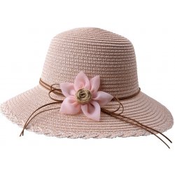 Sluneční dámský klobouk s květinou růžový