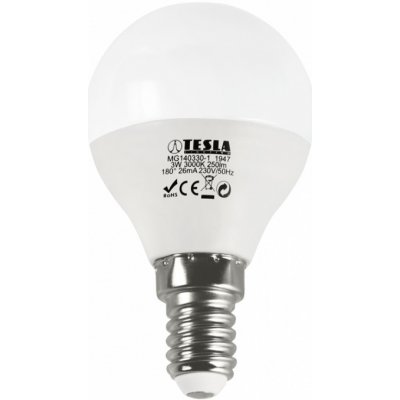 TESLA LED žárovka miniglobe BULB, E14, 3W, 3000K, teplá bílá – Hledejceny.cz