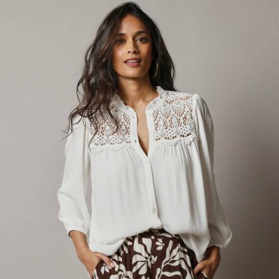 Kreponová halenka s macramé a 7/8 rukávy režná – Hledejceny.cz