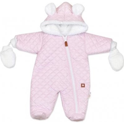 Baby Nellys Zimní prošívaná kombinéza s chlupáčkovou podšívkou rukavičky Love růžová – Zboží Dáma