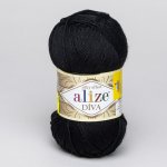 Pletací / háčkovací příze Alize DIVA 060 černá, jednobarevná, 100g/350m