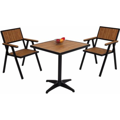 Mendler sada 2 zahradních židlí+zahradní stůl HWC-J95, židle stůl, gastro venkovní nátěr, hliníkový vzhled dřeva černá, teaková – Zbozi.Blesk.cz