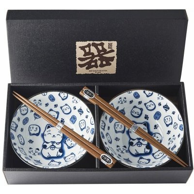 Made in Japan Set misek s hůlkami Maneki cat blue 400 ml 2 ks – Hledejceny.cz