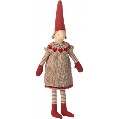 Maileg Vánoční skřítek Pixy Knitted Dress Size 2 – Girl, červená barva, textil – Zboží Dáma