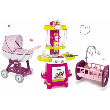 Smoby Set Hello Kitty hluboký 55 cm ručka kuchyňka Cook a panenka Baby Nurse se šatičky