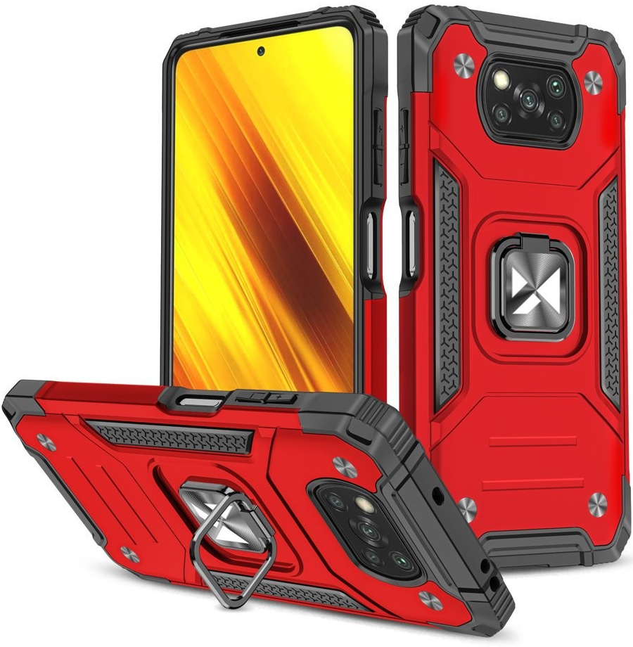 Pouzdro Wozinsky Hybrid pancéřové s kroužkem na Xiaomi Poco X3 Pro / Poco X3 NFC red