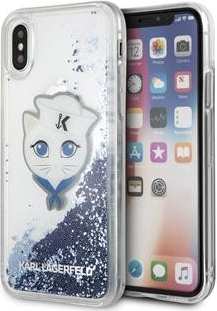 Pouzdro Karl Lagerfeld Sailors Choupette Liquid Glitter Apple iPhone X modré