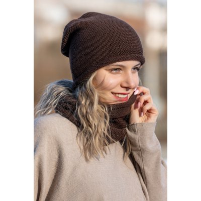 Zimní set čepice a nákrčník KLASIK Hořká čokoláda – Hledejceny.cz