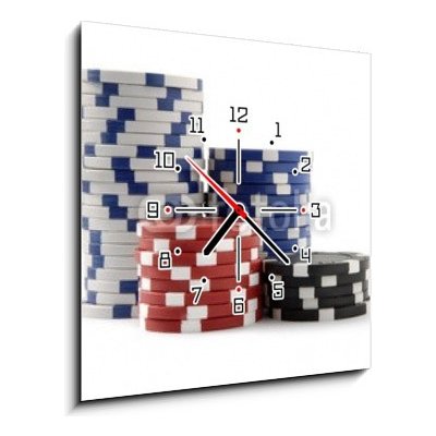 Obraz s hodinami 1D - 50 x 50 cm - Casino Chips, Poker Chips Kasinové čipy, pokerové žetony