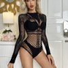 Dámské erotické body Bdsm-Bondage-Shop Sexy síťované body s dlouhými rukávy Černá K091