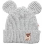 Pletená bavlněná čepice s oušky dvouvrstvá Hand Made Baby Nellys šedá – Zboží Dáma