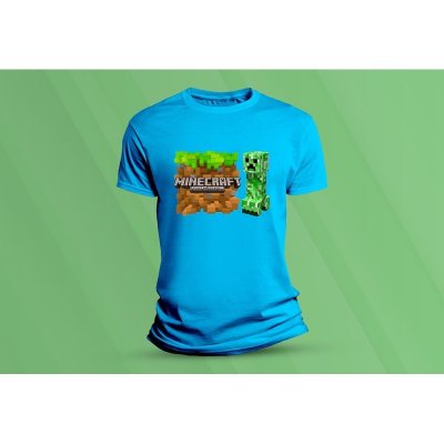 Sandratex dětské bavlněné tričko Minecraft 1. azurová