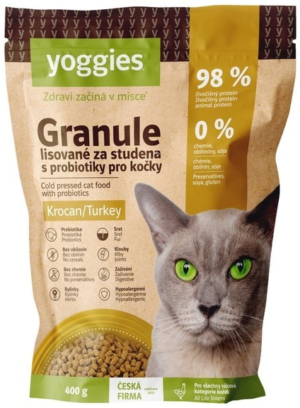 Yoggies Granule s krocaním masem pro kočky lisované za studena s probiotiky 400 g