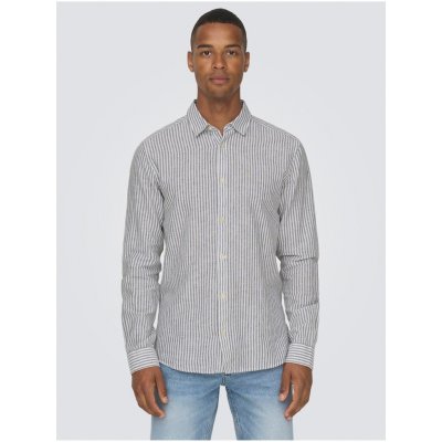 Only & Sons Caiden pánská pruhovaná košile s příměsí lnu bílo-modrá