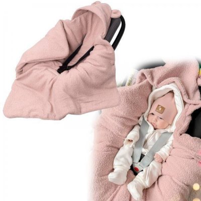 Baby Nellys Oteplený fusák deka s kapucí do autosedačky Beránek pudrová růžová – Zboží Mobilmania