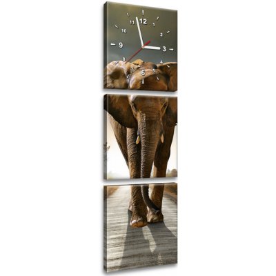 Gario Obraz s hodinami Osamělý silný slon - 3 dílný Rozměry: 30 x 90 cm – Zboží Mobilmania