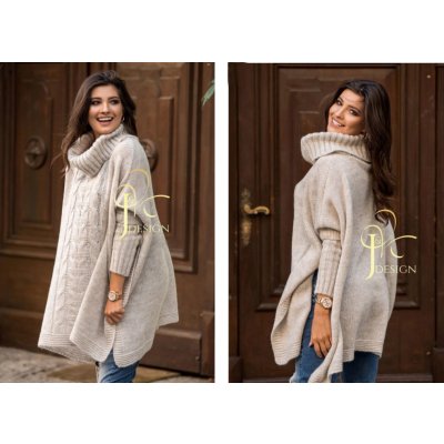 Fashionweek Pletené pončo svetr s rolákem JK LUNA Béžový – Zbozi.Blesk.cz