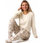 Béžové dámské pyžamo s grafity koček bavlna 1B2328 béžová – Sleviste.cz