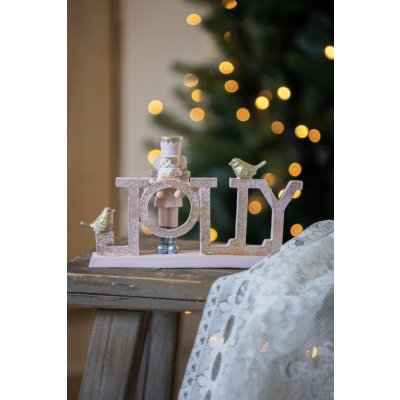 Clayre & Eef Růžová vánoční dekorace s Louskáčkem a ptáčky Jolly - 18*4*11 cm – Hledejceny.cz