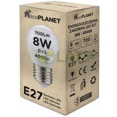 EcoPlanet LED žárovka E27 G45 8W 700lm neutrální bílá