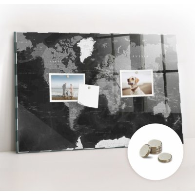 tulup Magnetická Tabule na Zeď Skleněná - Memo Board Kleněnou Přední Stranou - 5 magnetů v balení - 60 x 40 cm - Černá mapa světa – Zboží Mobilmania