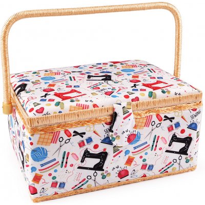 Kazeta / košík na šití čalouněný, krejčovský motiv Varianta: 1 červená, Balení: 1 ks – Zboží Dáma