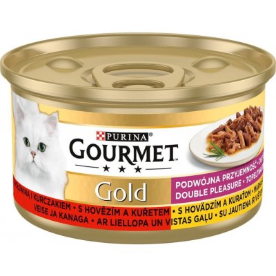 Gourmet Gold hovězí a kuře dušené a grilované kousky 12 x 85 g