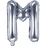 PARTYDECO Balón foliový písmeno "M" 35 cm stříbrný NELZE PLNIT HELIEM