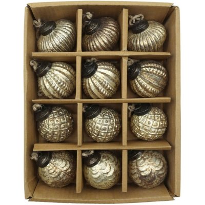 Chic Antique Sada 12 ks skleněných vánočních baněk ChicAnt champagne antik - Ø 5,5*6 cm - Chic Antique – Hledejceny.cz