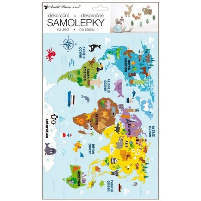 Samolepicí dekorace pro děti Mapa světa (24 × 42 cm) / Dětská samolepka na stěnu 15126 Room Decor – Zboží Dáma