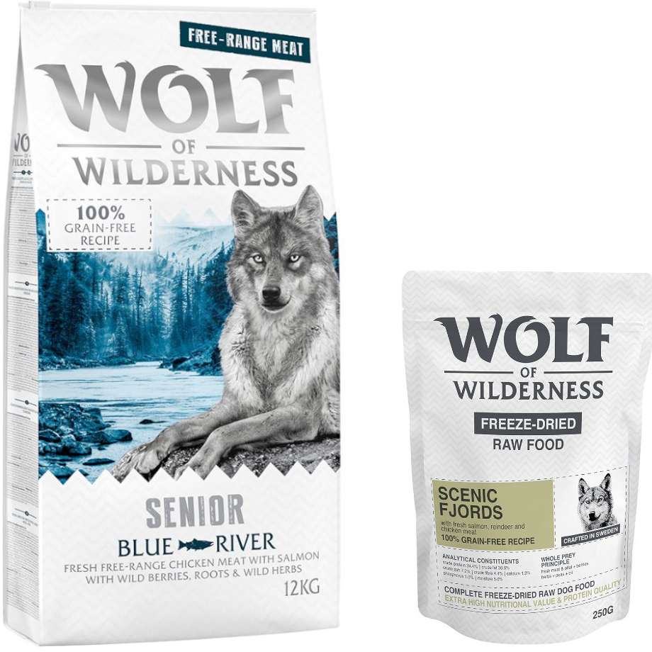 Wolf of Wilderness Senior kuřecí z volného chovu a losos 12 kg